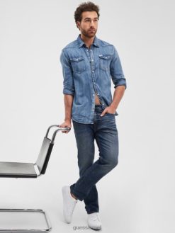 GUESS גברים ג'ינס ישר רגיל F8RV3950 לבוש שטיפת קסת דיו