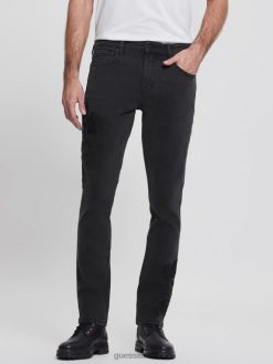 GUESS גברים ג'ינס מחודד רקום F8RV4173 לבוש פרחוני שחור ג'ט