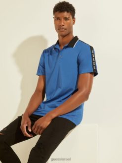 GUESS גברים דבק לוגו טייפ פולו F8RV4093 לבוש ספיר חשמלי