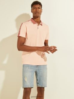 GUESS גברים דבק לוגו טייפ פולו F8RV4132 לבוש פריחה ורוד בהיר