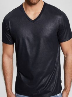 GUESS גברים חולצה עם צווארון V של מייסון yoke F8RV3981 לבוש כחול אלגנטי