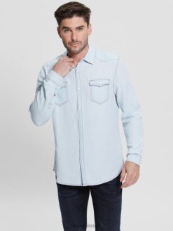 GUESS גברים חולצת ג'ינס של טרוקי F8RV4026 לבוש אשליות