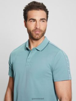 GUESS גברים חולצת פולו של פול פיקה טייפ F8RV4044 לבוש כחול כנה