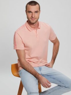 GUESS גברים חולצת פולו של פול פיקה טייפ F8RV4071 לבוש פריחה ורוד בהיר