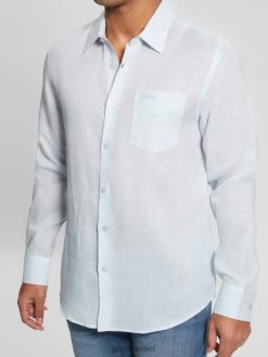 GUESS גברים חולצת פשתן של eco island F8RV3990 לבוש כחול קוטבי