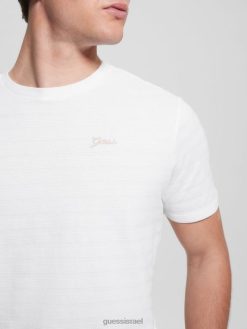 GUESS גברים טי אקו וינסנט ג'רסי עם צווארון F8RV4178 לבוש לבן טהור