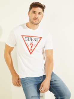 GUESS גברים טי לוגו קלאסי F8RV4018 לבוש לבן טהור