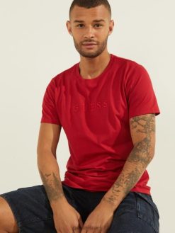 GUESS גברים טי לוגו רקום F8RV4092 לבוש אדום צ'ילי