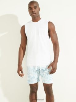 GUESS גברים טי שרירי כותנה המפ F8RV4049 לבוש לבן טהור