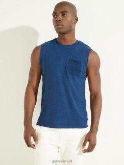 GUESS גברים טי שרירי כותנה המפ F8RV4073 לבוש ריגל כחול מולטי
