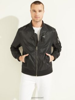 GUESS גברים מעיל טיסה מניילון F8RV4118 לבוש שָׁחוֹר