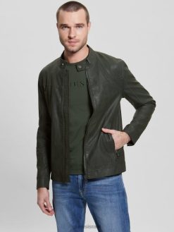 GUESS גברים מעיל מוטו וינטג' מעור מלאכותי F8RV4158 לבוש ירוקי הג'ונגל