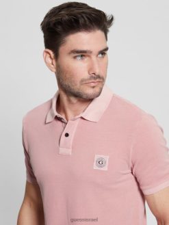 GUESS גברים פולו מכובס F8RV3969 לבוש סומק כותנה