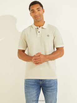 GUESS גברים פולו מכובס F8RV4142 לבוש גבול אפור