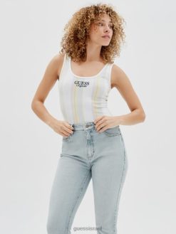 GUESS לִשְׁנֵי הַמִינִים בגד גוף עם פסים אנכיים מקוריים F8RV1307 לבוש מולטי לבן טהור