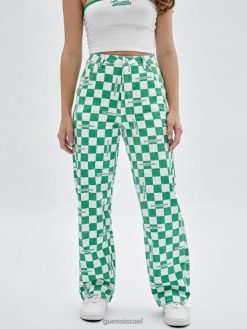 GUESS לִשְׁנֵי הַמִינִים ג'ינס נגר משובץ מקוריים F8RV197 לבוש מאצ'ה ירוק מולטי