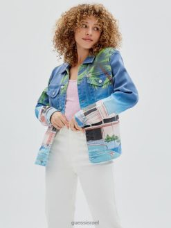 GUESS לִשְׁנֵי הַמִינִים ז'קט ג'ינס מקורי של Sunnyside F8RV1812 לבוש וינטג' לצד הבריכה