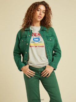 GUESS לִשְׁנֵי הַמִינִים ז'קט ג'ינס צבוע מקוריים F8RV1806 לבוש ללכת לשטוף ירוק נצחי