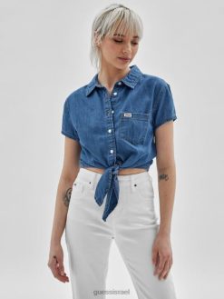 GUESS לִשְׁנֵי הַמִינִים חולצת ג'ינס מקורית עם קשירה F8RV1356 לבוש ללכת לשטוף רותי בינוני
