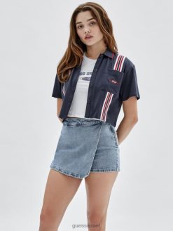 GUESS לִשְׁנֵי הַמִינִים חלק עליון פסים מקוריים F8RV1130 לבוש כחול מושחר