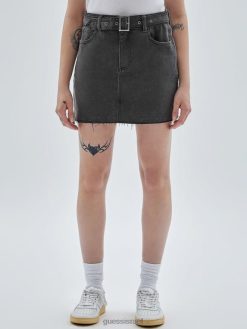 GUESS לִשְׁנֵי הַמִינִים חצאית ג'ינס עם חגורות מקוריות F8RV144 לבוש ללכת לכבס אפור