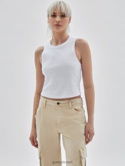 GUESS לִשְׁנֵי הַמִינִים מקורי קצוץ טנק F8RV1039 לבוש לבן טהור