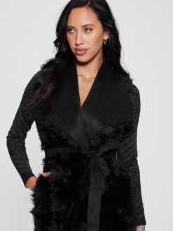 GUESS נשים אפוד נמי הפיך F8RV1875 לבוש שָׁחוֹר