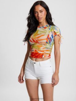 GUESS נשים אקו אמאיה עליונית מצומצמת F8RV989 לבוש הדפס הוואנה