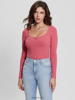 GUESS נשים אקו קארלי הנלי עם שרוולים ארוכים F8RV1638 לבוש סחף ורוד