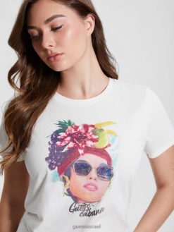 GUESS נשים אקו קבנה טי קל F8RV1187 לבוש לבן שמנת