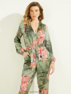 GUESS נשים בגד גוף אקו סטפניה F8RV1564 לבוש הדפס פרחים הוואי