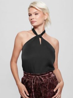 GUESS נשים בגד גוף אקולוגי הת'ר F8RV1486 לבוש שָׁחוֹר