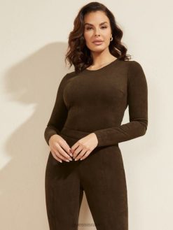 GUESS נשים בגד גוף לאוני F8RV1225 לבוש מולטי עץ שרוף