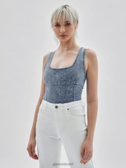 GUESS נשים בגד גוף מקורי F8RV1030 לבוש מולטי כחול סודי