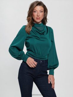 GUESS נשים בגד גוף עם צווארון מדומה קייטי אקולוגי F8RV1192 לבוש צהבהב מלכותי