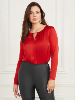 GUESS נשים בגד גוף של ג'ני F8RV1521 לבוש אדום לוהט