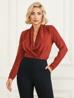 GUESS נשים בגד גוף של הדסון F8RV1468 לבוש אדום ריבה כהה