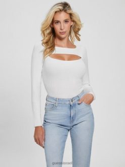 GUESS נשים בגד גוף eco liv cutout F8RV1413 לבוש יונה לבן