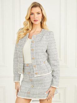 GUESS נשים בלייזר טוויד פרובנס F8RV1926 לבוש טוויד לבן ושחור