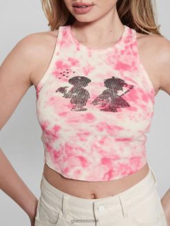 GUESS נשים גופייה גרפית לילד ולילדה F8RV1339 לבוש בולט ורוד פוקסיה מול