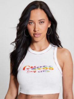 GUESS נשים גופיית אהבה אקולוגית F8RV1054 לבוש לבן טהור