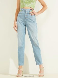 GUESS נשים ג'ינס אמא חשוף תחרה F8RV214 לבוש שטיפת תחרה ירוקה