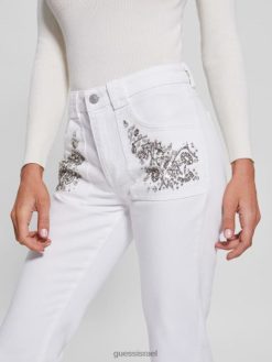 GUESS נשים ג'ינס מגפי תינוק של ריינה F8RV156 לבוש מולטי לבן טהור