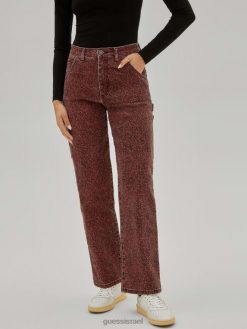 GUESS נשים ג'ינס נגר בהדפס קומפוזיציה מקוריים F8RV146 לבוש ירושה אדום