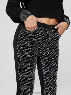 GUESS נשים ג'ינס סקיני עם נצנצים משנת 1981 F8RV220 לבוש כסף נמר גלאם