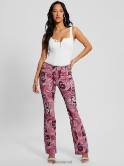 GUESS נשים ג'ינס פופ משנות ה-90 עם מותניים מתרחבים F8RV117 לבוש שטיפת קשמיר סגולה