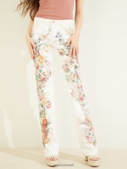 GUESS נשים ג'ינס פרחוני בגזרת מגפיים סקסית F8RV211 לבוש פריחה פרחונית