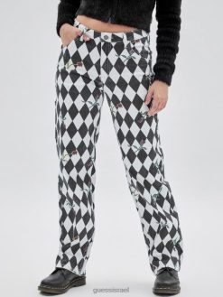 GUESS נשים ג'ינס של נגר יהלומים מקוריים F8RV147 לבוש מולטי שחור ג'ט