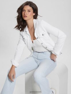 GUESS נשים ג'קט ג'ינס סקסי למשאית F8RV15 לבוש אופטי לבן