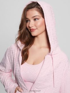 GUESS נשים דנה מעיל אקטיבי עם רוכסן F8RV1822 לבוש סיכה שטופה עם תבליט